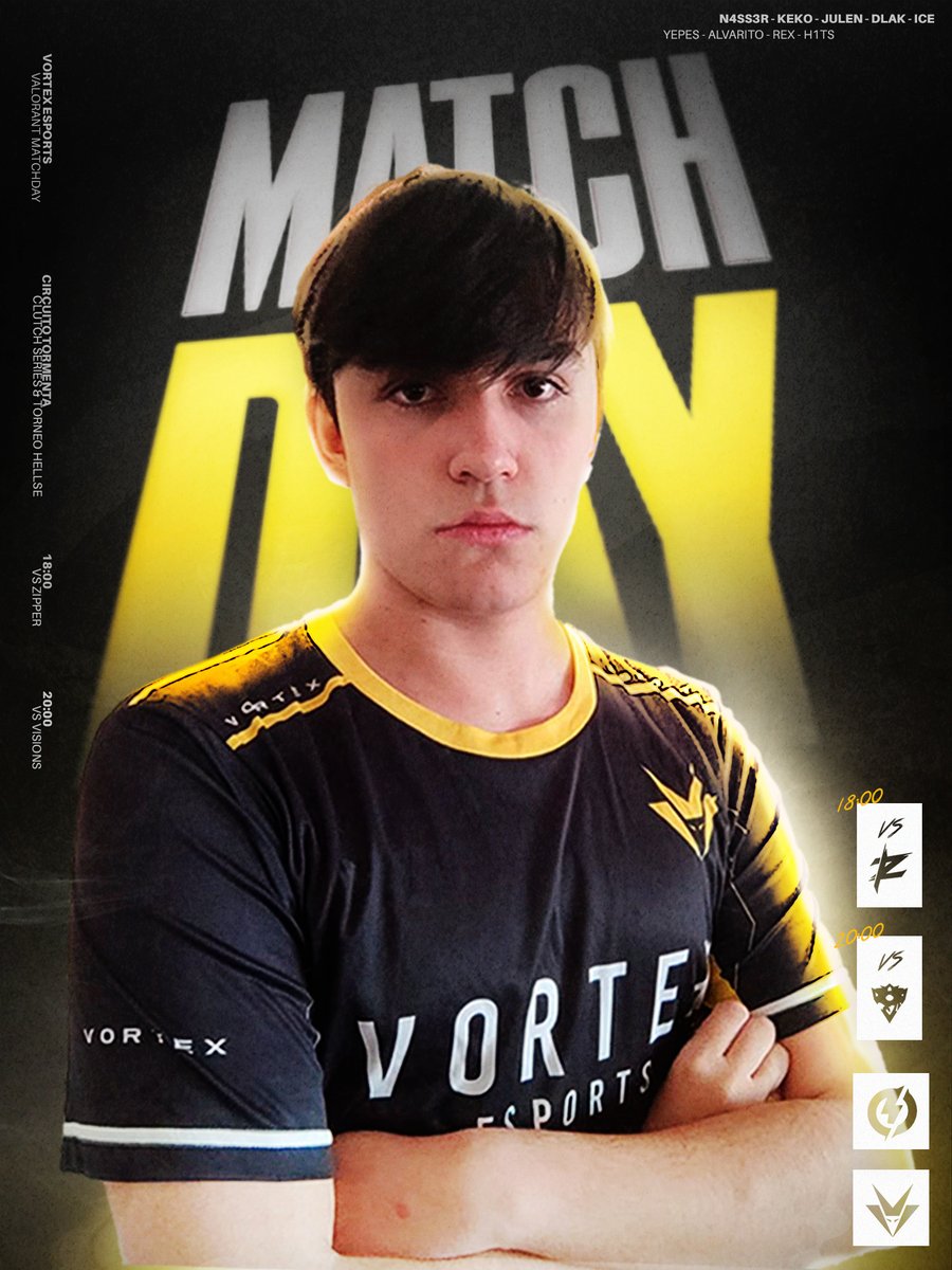 Día de doble partido 🤜🤛

Primer partido de Clutch Series ante @eSports_visions y Semifinal contra <a href="/ZipperEsports/">ZPR</a> en el torneo de pretemporada 

Nos vemos esta tarde 🫡

#GoVortex — #VALORANT