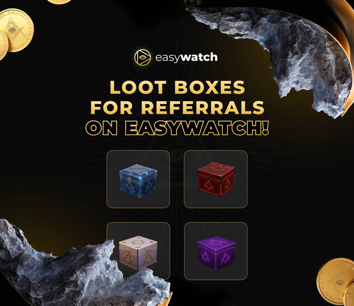 EasyWatch_X's tweet photo. 📦 Loot Boxes for Referrals on #EasyWatch
For every referral on EasyWatch, you are guaranteed loot boxes filled with valuable prizes
1️⃣ After your referral registers
2️⃣ If your referral logs in daily for 7 d
3️⃣ On the 14th day of activity
4️⃣ If your referral stays active for 21 d https://t.co/cncPWTU8W7