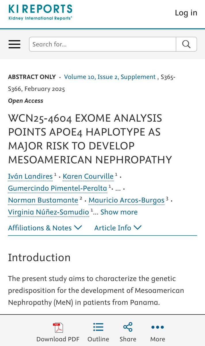 Nuestro estudio genético de exoma completo que encontró por primera vez, APOE4 como gen de predisposición mayor a Nefropatía Mesoamericana en ⁦⁦⁦<a href="/ISNWCN/">World Congress of Nephrology</a>⁩ Delhi,India <a href="/ISNkidneycare/">Int Society of Nephrology</a>⁩ ⁦<a href="/ICMPanama/">Instituto de Ciencias Médicas, ICM</a>⁩
⁦<a href="/opsoms/">OPS/OMS</a>⁩ ⁦<a href="/CENCAM_Official/">CENCAM</a>⁩ kireports.org/article/S2468-…