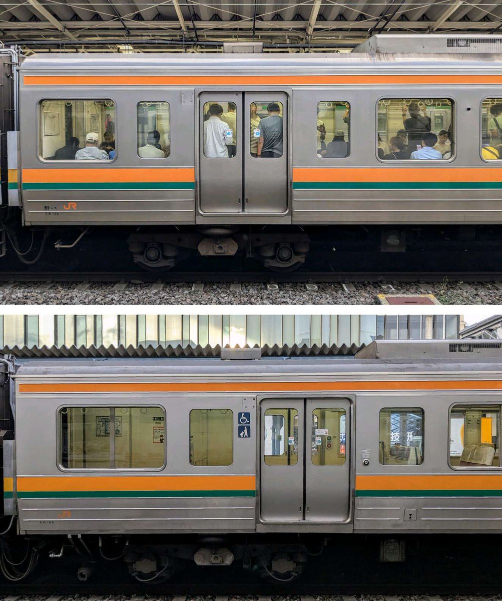 上：JR東海211系6000番台 下：JR東海213系5000番台 213系のドアは211系