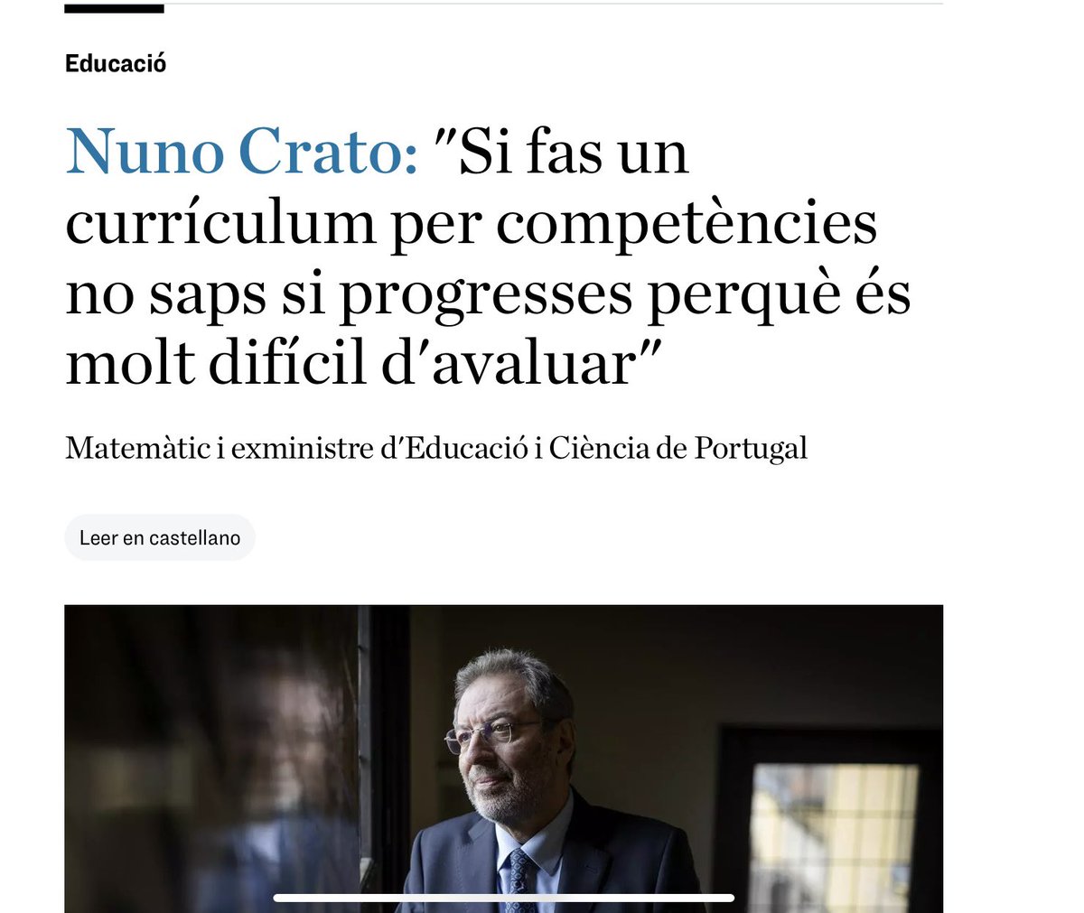 En la versió digital, destaquen aquest altre titular, molt més proper al missatge que es desprén de les seves respostes.

Ensenyar per competències,és lent. No veiem els resultats de manera immediata. Cal un canvi en la manera com s’avalua. Ha d’anar acompanyat de formació docent