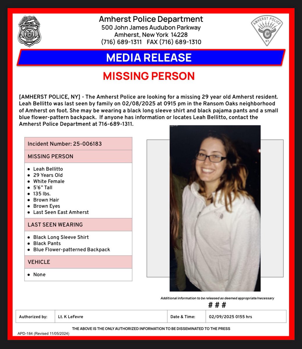 🚨MISSING PERSON ALERT🚨 
Last seen in the East Amherst area.
