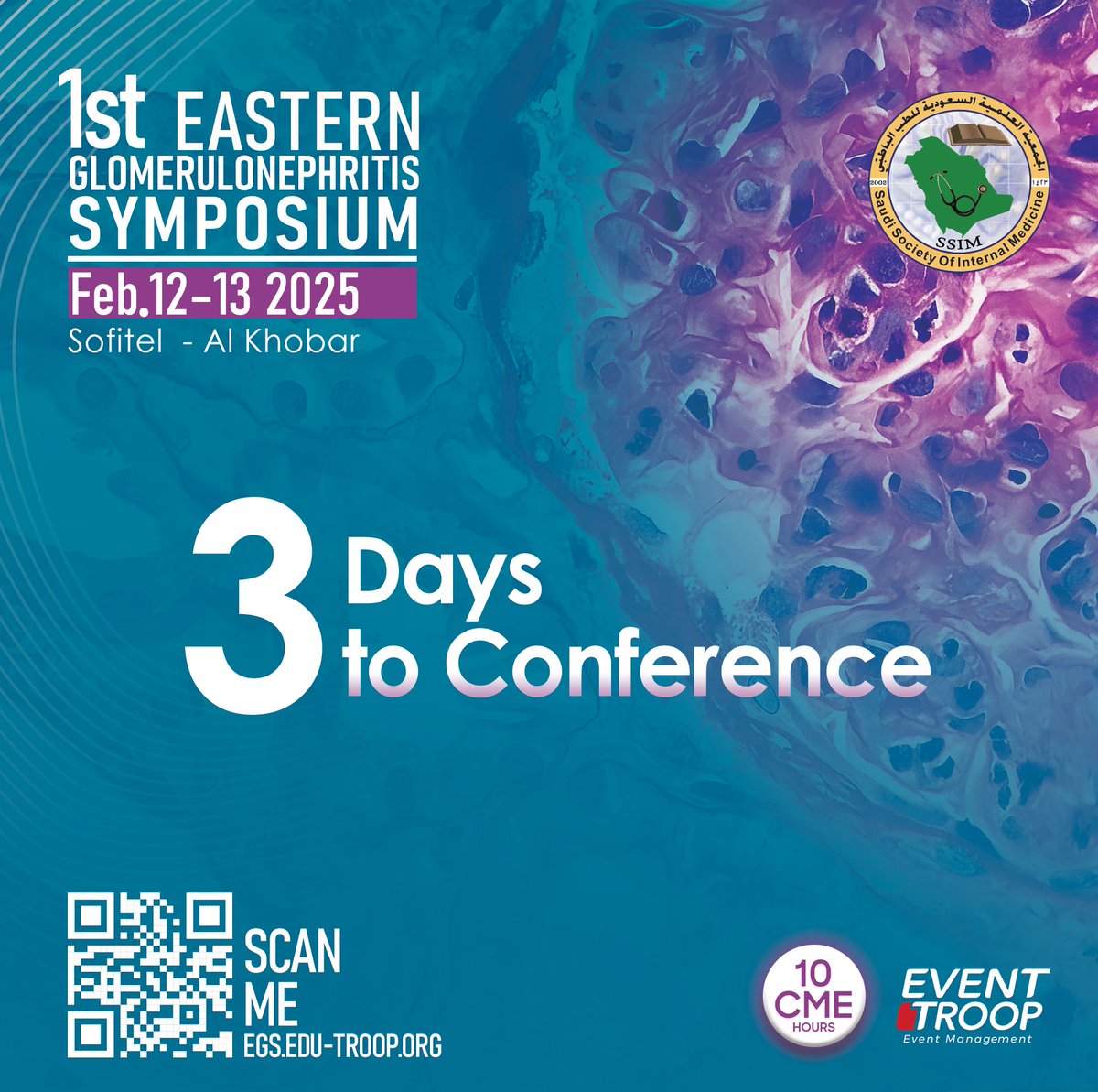 Event Troop (@eventtroop) on Twitter photo ⏳ Only 3 Days Left! 🚀
The 1st Eastern Glomerulonephritis Symposium is just around the corner! Join leading nephrology experts for an insightful and transformative event. 🌟
📅 February 12-13, 2025
📍 Sofitel Al Khobar
🔗 Register now: egs.edu-troop.org ⏳ Only 3 Days Left! 🚀
The 1st Eastern Glomerulonephritis Symposium is just around the corner! Join leading nephrology experts for an insightful and transformative event. 🌟
📅 February 12-13, 2025
📍 Sofitel Al Khobar
🔗 Register now: egs.edu-troop.org