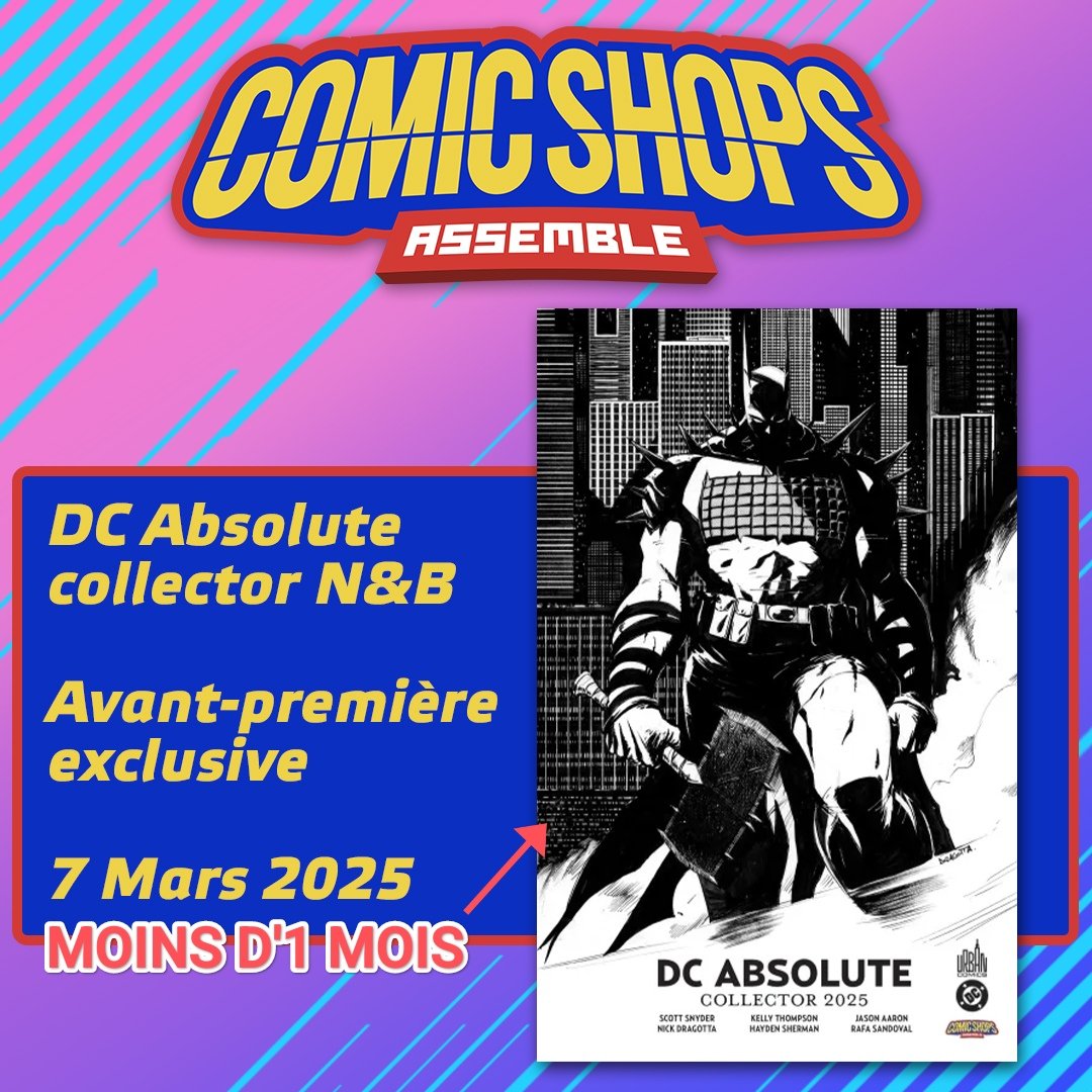 Il reste moins d'1 mois avant la sortie de cette exclusivité totale pour notre collectif !

Pour rappel, à l'intérieur de ce fascicule souple, vous trouverez les n°1 de Absolute Batman, Absolute Wonder Woman et Absolute Superman en N&amp;B !

Et aussi des pages de bonus

On a hâte 🔥