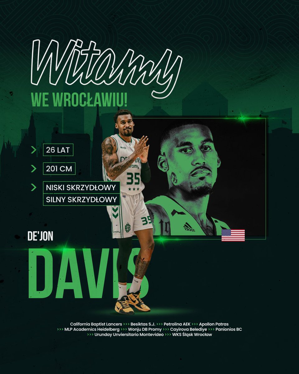 WKS_SlaskBasket's tweet photo. De'Jon Davis nowym zawodnikiem Śląska Wrocław! 🔥

Skrzydłowy związał się z Trójkolorowymi kontraktem do końca obecnych rozgrywek z możliwością przedłużenia na następny sezon ✍️

Więcej informacji ▶ https://t.co/gZ5emiDwRk

De'Jon, witamy we Wrocławiu! 👊

#plkpl #HejŚląsk https://t.co/6zPMUltwS0