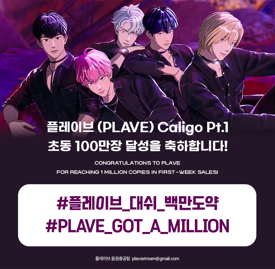 Plave_Stream's tweet image. 🎉 플레이브 PLAVE Caligo Pt.1 초동 100만 장 달성

플레이브의 초동 100만 장 달성을 축하합니다!
Congratulations to PLAVE for reaching 1 MILLION copies in first-week sales!

#플레이브_대쉬_백만도약
#PLAVE_GOT_A_MILLION

해시태그를 사용하여 플레이브의 초동 100만 장 달성을 축하해…