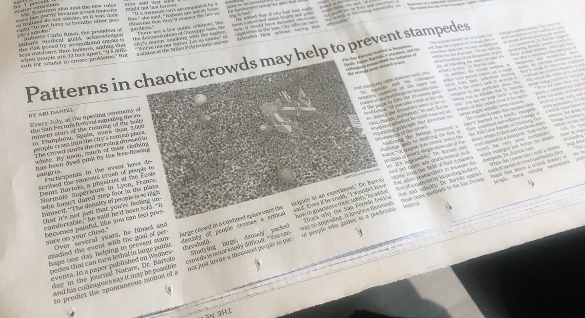 Laura Alvarez (@lauraalvarez_f) on Twitter photo Waiting for a flight while reading <a href="/nytimes/">The New York Times</a> I stumbled up on this short article about the work of Denis Bartolo and his group on crowds in San Fermins! This is so cool! :) <a href="/lpensl/">Laboratoire de Physique, ENS de Lyon, CNRS</a> <a href="/CNRS/">CNRS 🌍</a> Waiting for a flight while reading <a href="/nytimes/">The New York Times</a> I stumbled up on this short article about the work of Denis Bartolo and his group on crowds in San Fermins! This is so cool! :) <a href="/lpensl/">Laboratoire de Physique, ENS de Lyon, CNRS</a> <a href="/CNRS/">CNRS 🌍</a>
