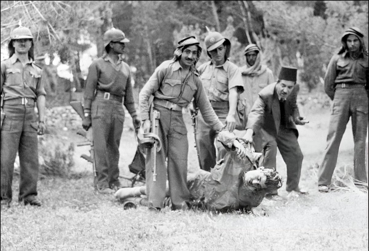 arabvault's tweet photo. 🇯🇴Jordanian soldiers from the Arab Legion drag an Israeli soldier of the Haganah during the Battle for the mount of Olives in Jerusalem, June 1, 1948.
جنود اردنيين من الجيش العربي يجرّون جنديًا اسرائيليًا من الهاجاناه في معركة جب�� الريتون في القدس، ١ يونيو ١٩٤٨. https://t.co/aQcpUUz1FS