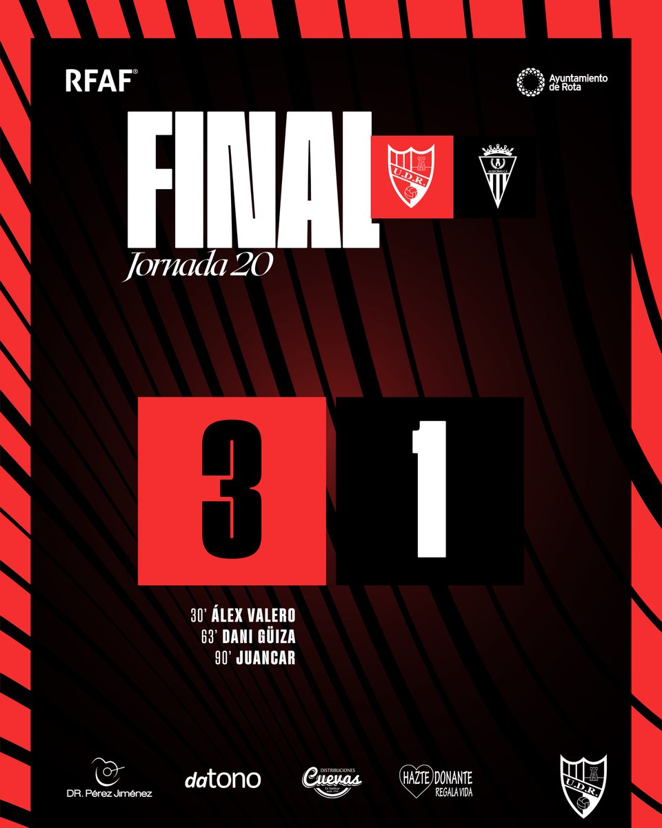 ¡Final! ¡Final! ¡Finaaaal! Del encuentro 🎉🕺

U.D. Roteña 3 - 1 Algeciras C.F.