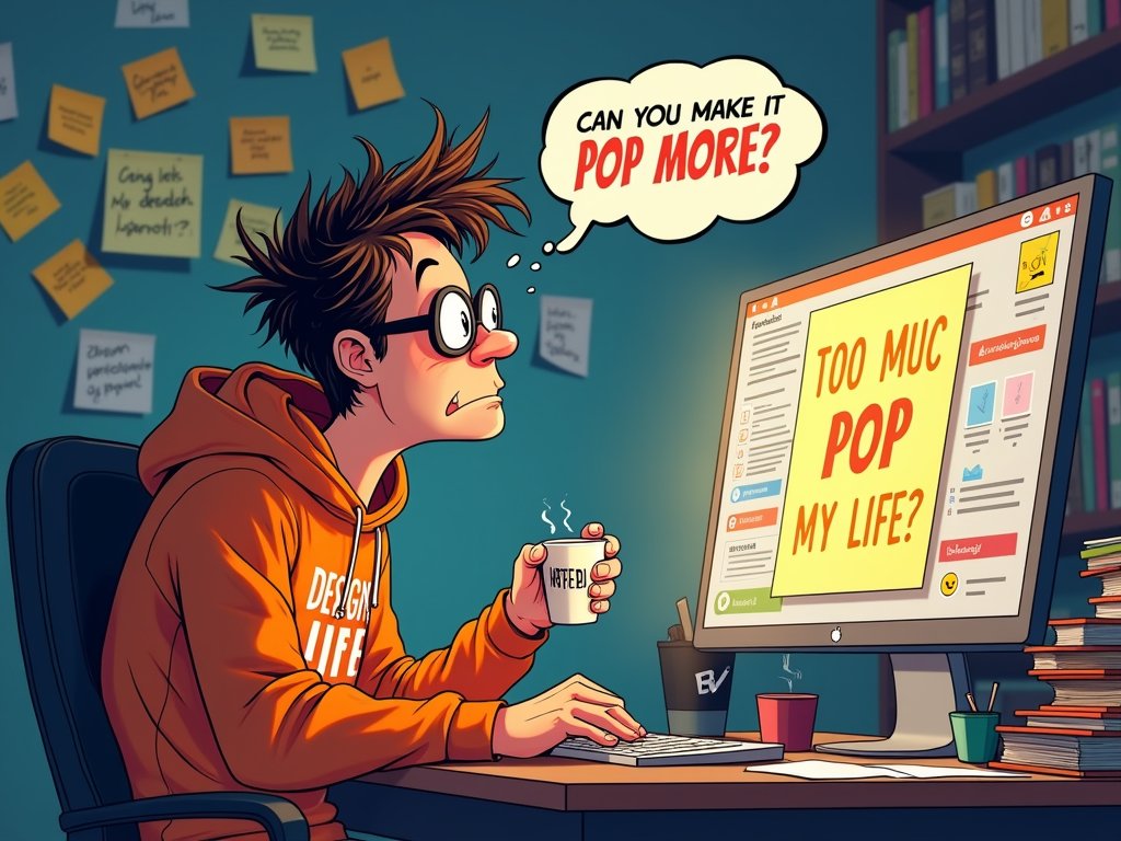 webzards12073's tweet image. Client: "Can you make it pop?"
Designer: *cranks up saturation until their soul leaves their body*
Client: "Hmm, still not feeling it."
Designer: *adds a seizure-inducing glow*
Client: "Perfect!"
#MakeItPop #GraphicDesignHumor