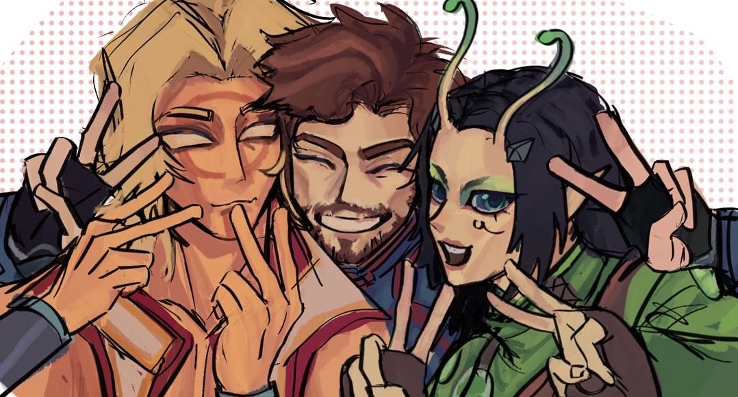my baby's 

#MarvelRivalsfanart #starlord 
#peterquill #AdamWarlock #mantis