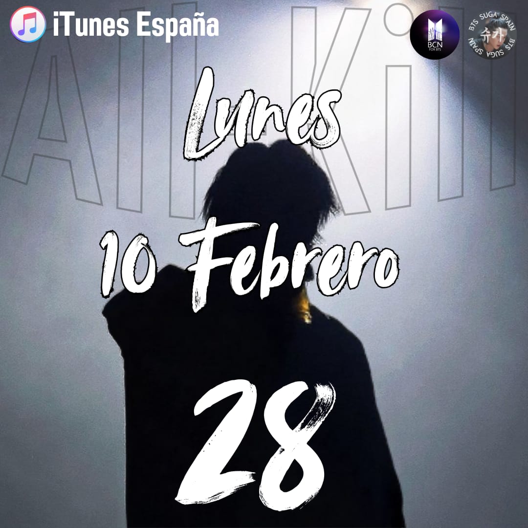 BTSSugaSpain's tweet photo. SUGA DAY 2025 👑 D-2 ALLKILL SPAIN

Vamos por el 8º #1 para D-2💪

📢Compra en ITunes 🇪🇸

🎶 𝟮𝟴 de Agust D

🛒https://t.co/PdmryOL3MQ

📅 Lunes 10 febrero
⏰8AM o lo + temprano q puedas

App de Apple Music en PC
App iOS

DM para fondos/ayuda

#SUGA #슈가 #AgustD
@BcnForBTS https://t.co/togPdXFeBT