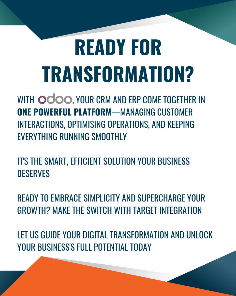 Not sure which system is right for your business?🤔 

Discover how Odoo combines the best of CRM and ERP to keep everything running smoothly. Let Target Integration help you make the right choice—get in touch today!