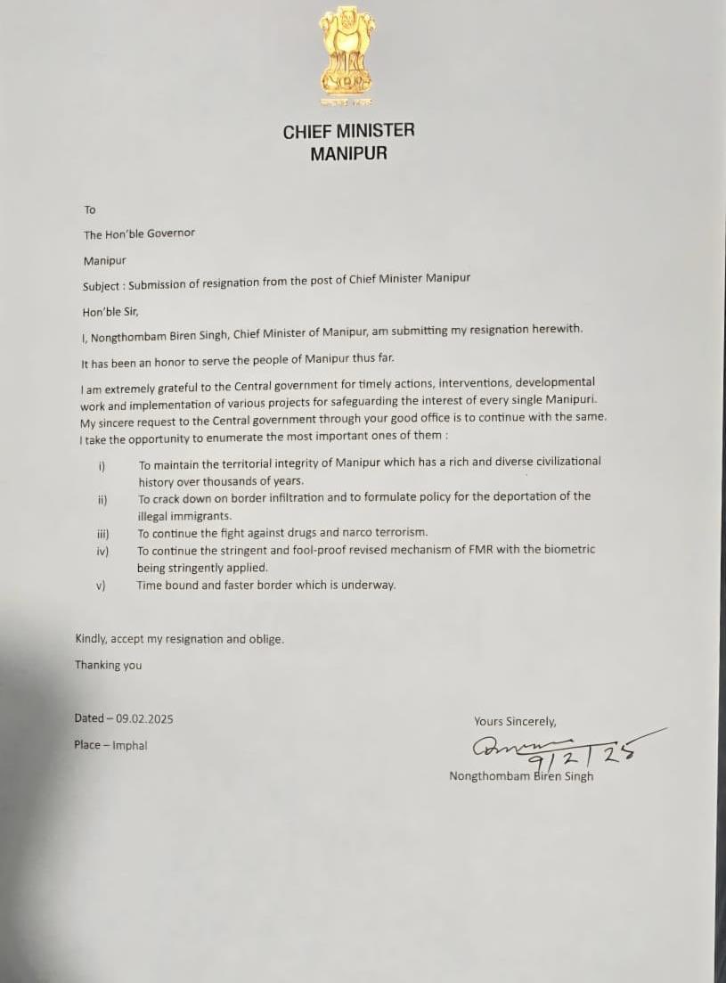 NilanjanDasAITC's tweet photo. Butcher of Manipur has finally resigned! Hope this brings some solace to the families of the victims &amp; the people of #Manipur who suffered under N. Biren Singh’s rule https://t.co/rzjrvmFyZw
