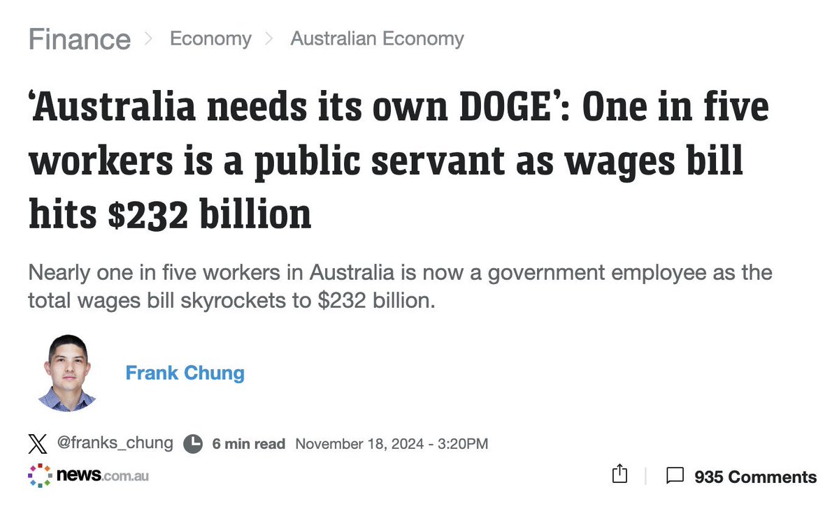 QBCCIntegrity's tweet image. Interesting. 

1 in 5 Australian workers now a direct government employee. Our military is shrinking

Our government is growing faster than our population on a per capita basis

As at 2024, on a per capita basis, our public service is about 50% larger than the USA

WASTE &amp;amp; FRAUD