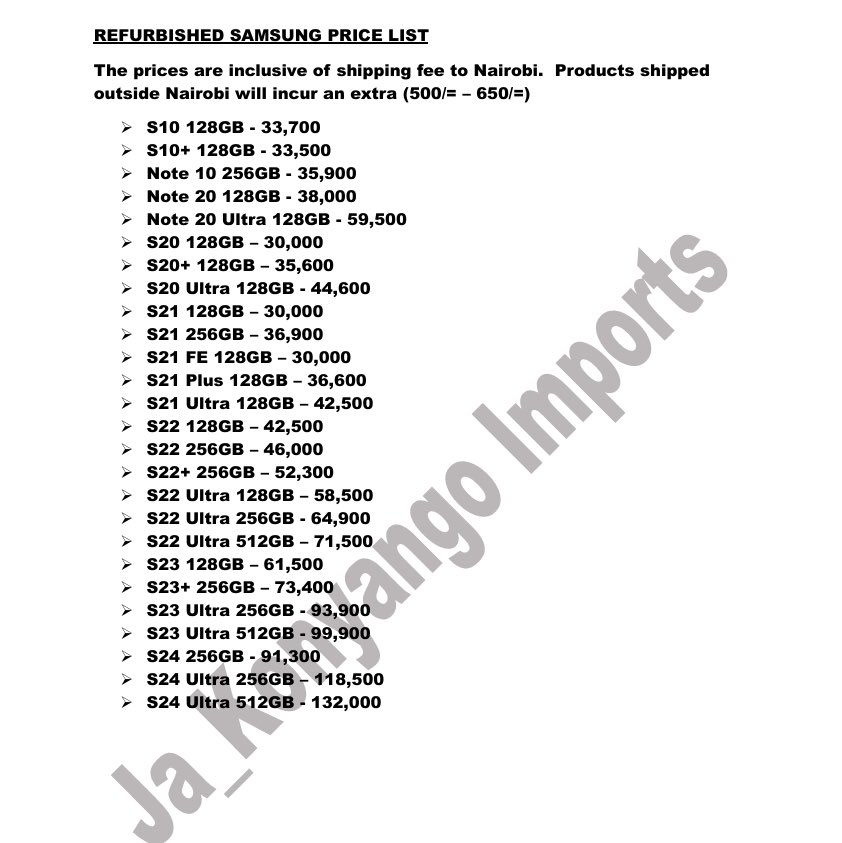 Ja_Konyango's tweet image. Here is an ESTIMATE price list for the phones I ship