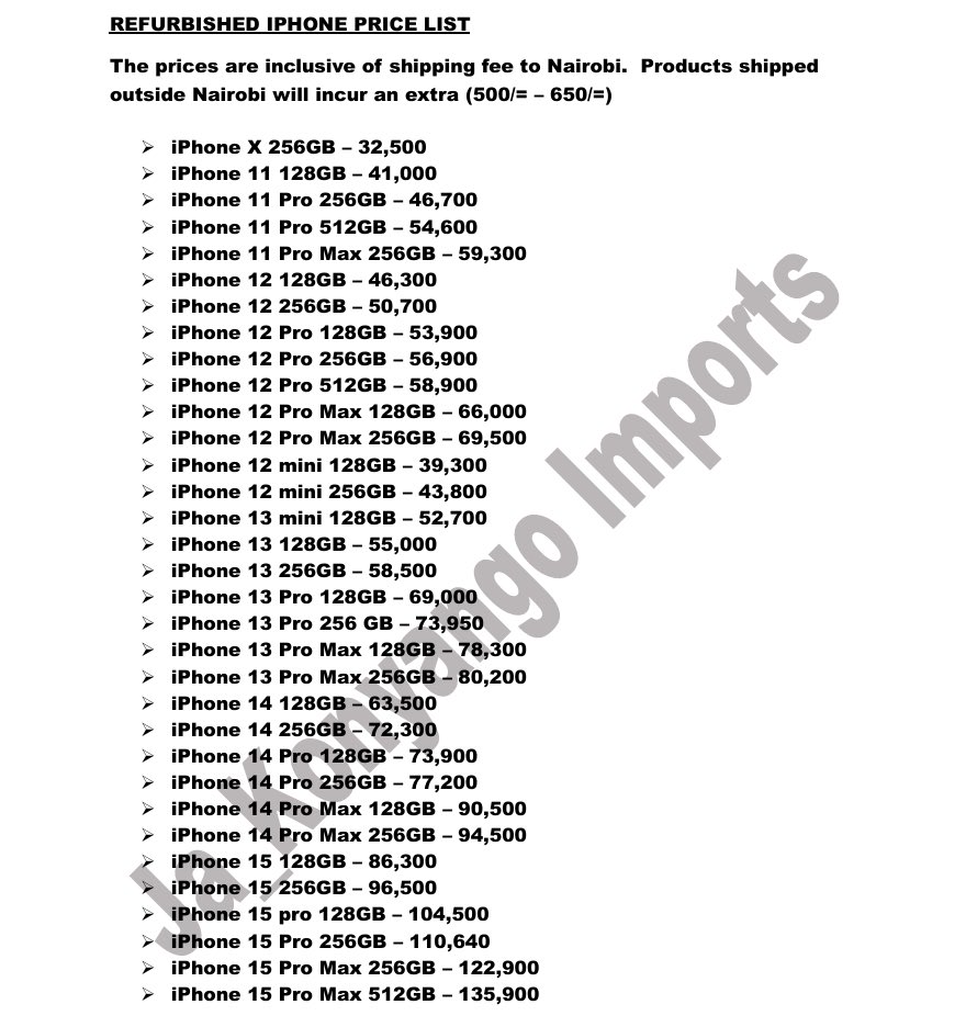 Ja_Konyango's tweet image. Here is an ESTIMATE price list for the phones I ship