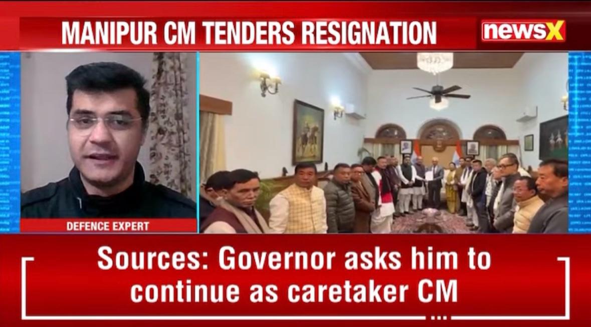 BREAKING NEWS:Manipur CM tenders resignation
<a href="/adgpi/">ADG PI - INDIAN ARMY</a> <a href="/zoomshah/">Lt Gen Zameer Uddin Shah (Veteran)</a> <a href="/ManipurTimes/">Manipur Times</a> <a href="/BJP4Manipur/">BJP Manipur</a> <a href="/manipur/">Manipur</a> <a href="/manipurmygov/">MyGov Manipur</a> <a href="/manipur_cmo/">CMO Manipur</a> <a href="/official_dgar/">The Assam Rifles</a> <a href="/dgafms_mod/">DGAFMS-MoD</a> <a href="/VAJTA1/">VaMediaNow</a> <a href="/Spearcorps/">SpearCorps.IndianArmy</a> <a href="/aajtak/">AajTak</a> <a href="/ndtv/">NDTV</a> <a href="/CNNnews18/">News18</a> <a href="/ABPNews/">ABP News</a> <a href="/ANI/">ANI</a> <a href="/BhaaratExpress/">Bharat Express</a> <a href="/Bharat24Liv/">Bharat 24 - Vision Of New India</a> <a href="/CNNnews18/">News18</a> <a href="/DDNewslive/">DD News</a> <a href="/NewsX/">NewsX World</a> <a href="/PTI_News/">Press Trust of India</a>