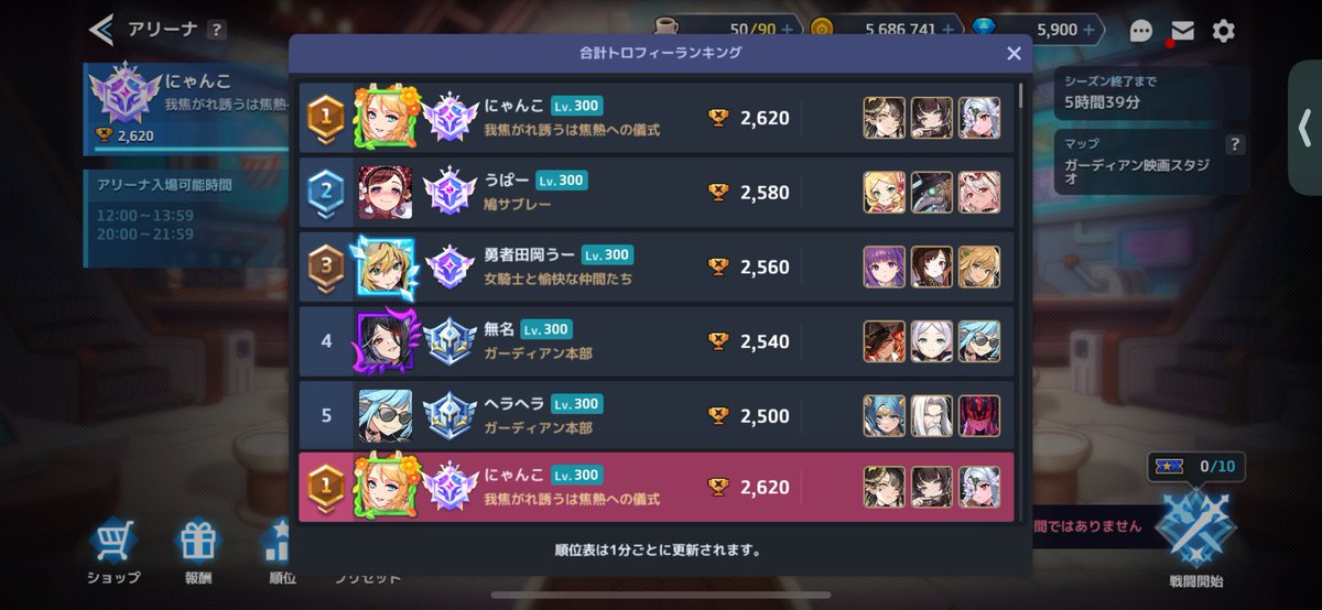 GuardianNyanko's tweet photo. 改めて、JPサーバーで初めてtop1を飾りました🥳達成できたのは我焦の皆の助力があってこそ！めっちゃ指導してくれたスバルさんとメアさんには1番に感謝！！！
次なる目標はマスアリの表彰台🥈🥇🥉
今後もぬっとり頑張ってまいりまする💪
表彰台編成はこんな感じ👇
要するに火力を盛った耐久 🦾 https://t.co/iDNdoJtv9L
