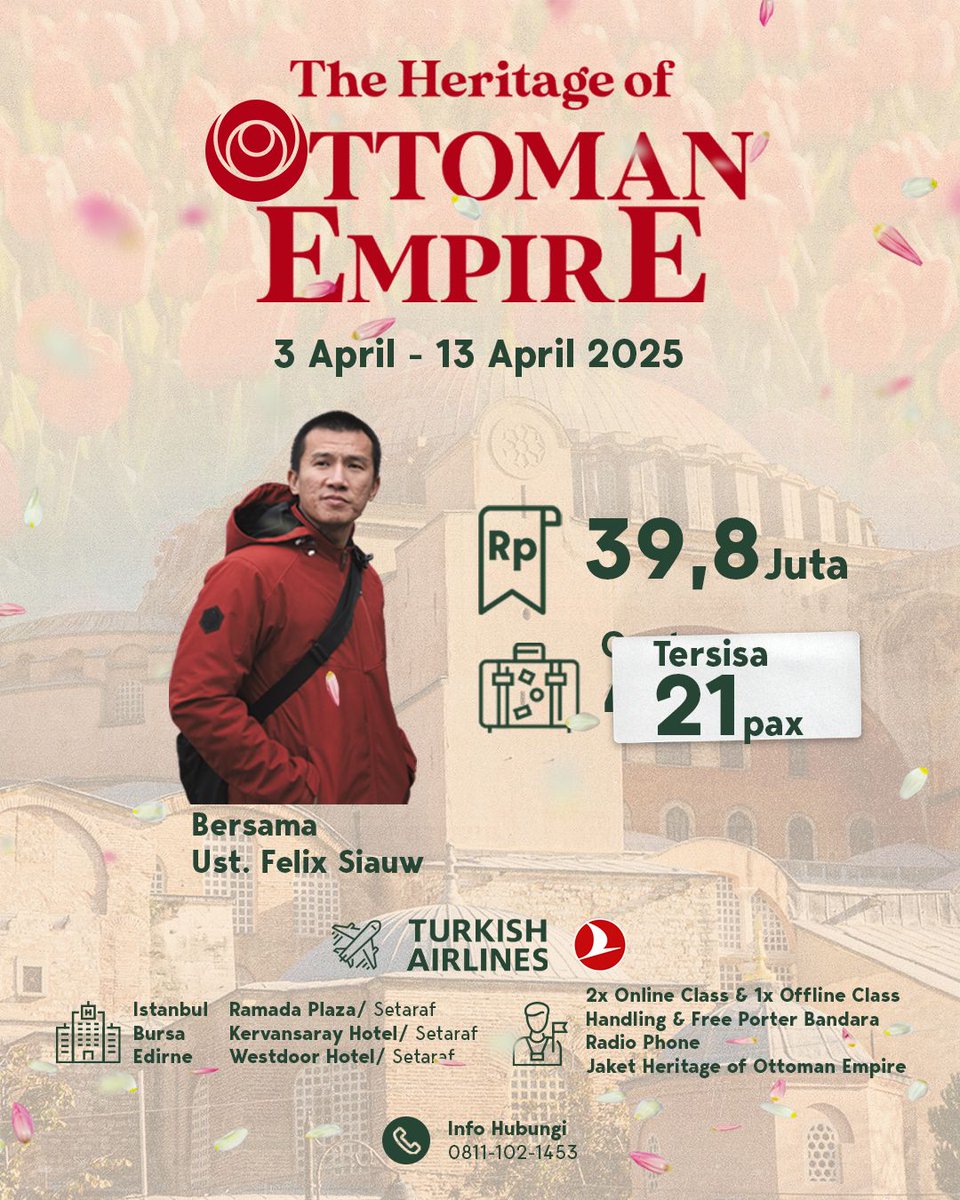 Yang mau jalan-jalan belajar sejarah ke Turki, saya nemenin di program #HeritageOfOttoman di 03-13 April 2025 ini, cp: 0811 102 1453