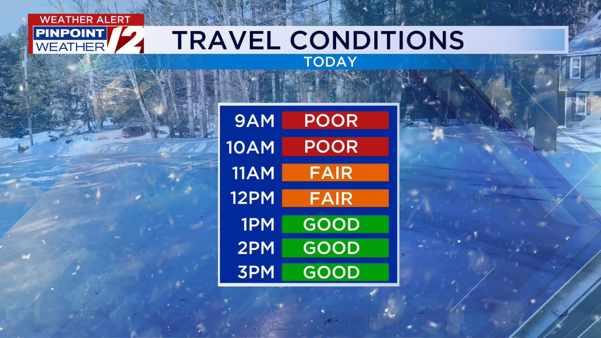 Thinking of heading out this morning? Tracking our final band of some steady moderate snow. This will lead to some poor travel conditions over the next few hours <a href="/wpri12/">WPRI 12</a> <a href="/PinpointWXTeam/">Pinpoint Weather 12</a>