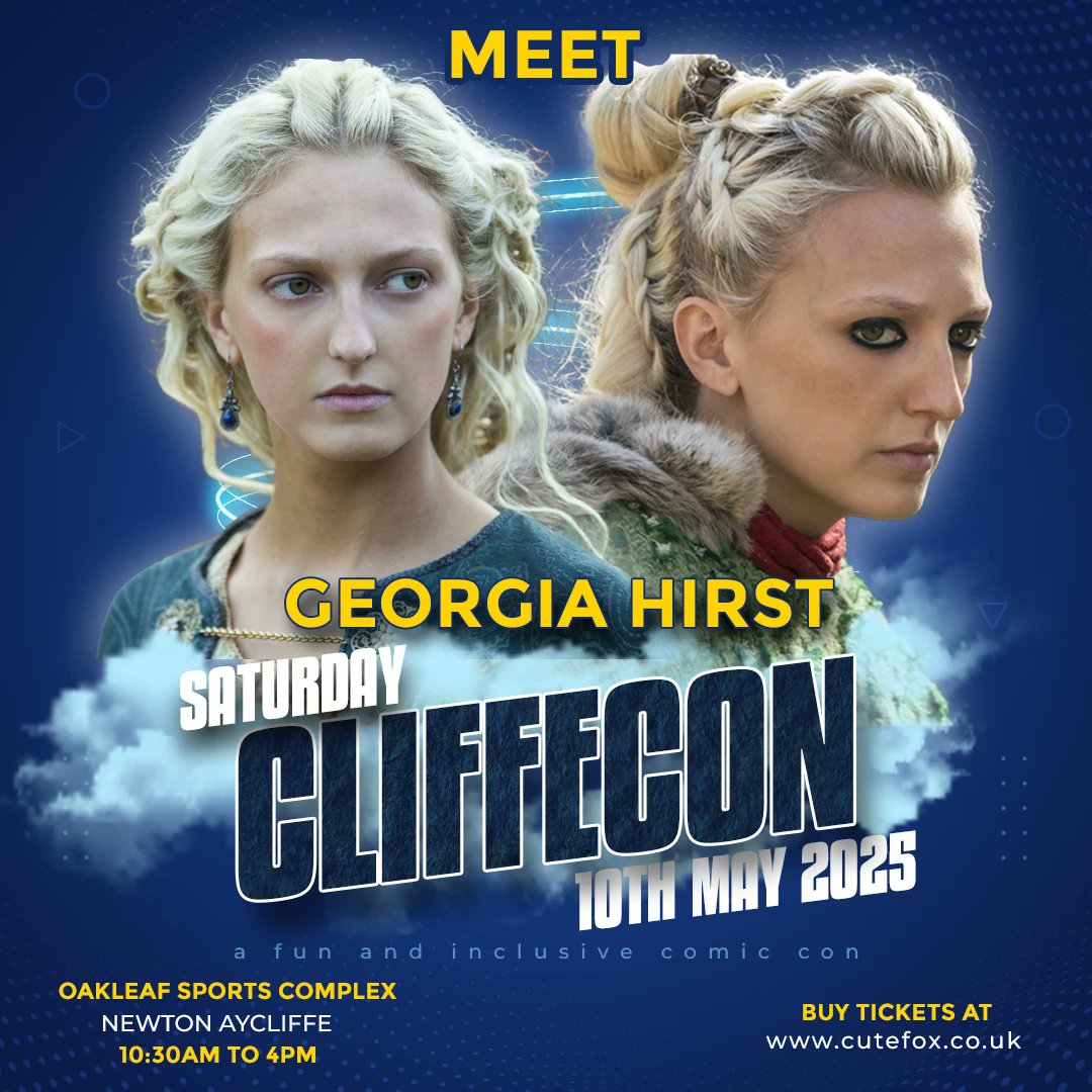 We're super excited to be welcoming Georgia Hirst to Cliffcon's May show! ⭐️🙌🏻 

Georgia is best known for her role as Torvi in the hit show Vikings. ⚔️ 

View her IMDB: imdb.com/name/nm6354997… 

🎟️ cutefox.co.uk/buy-cliffecon-…