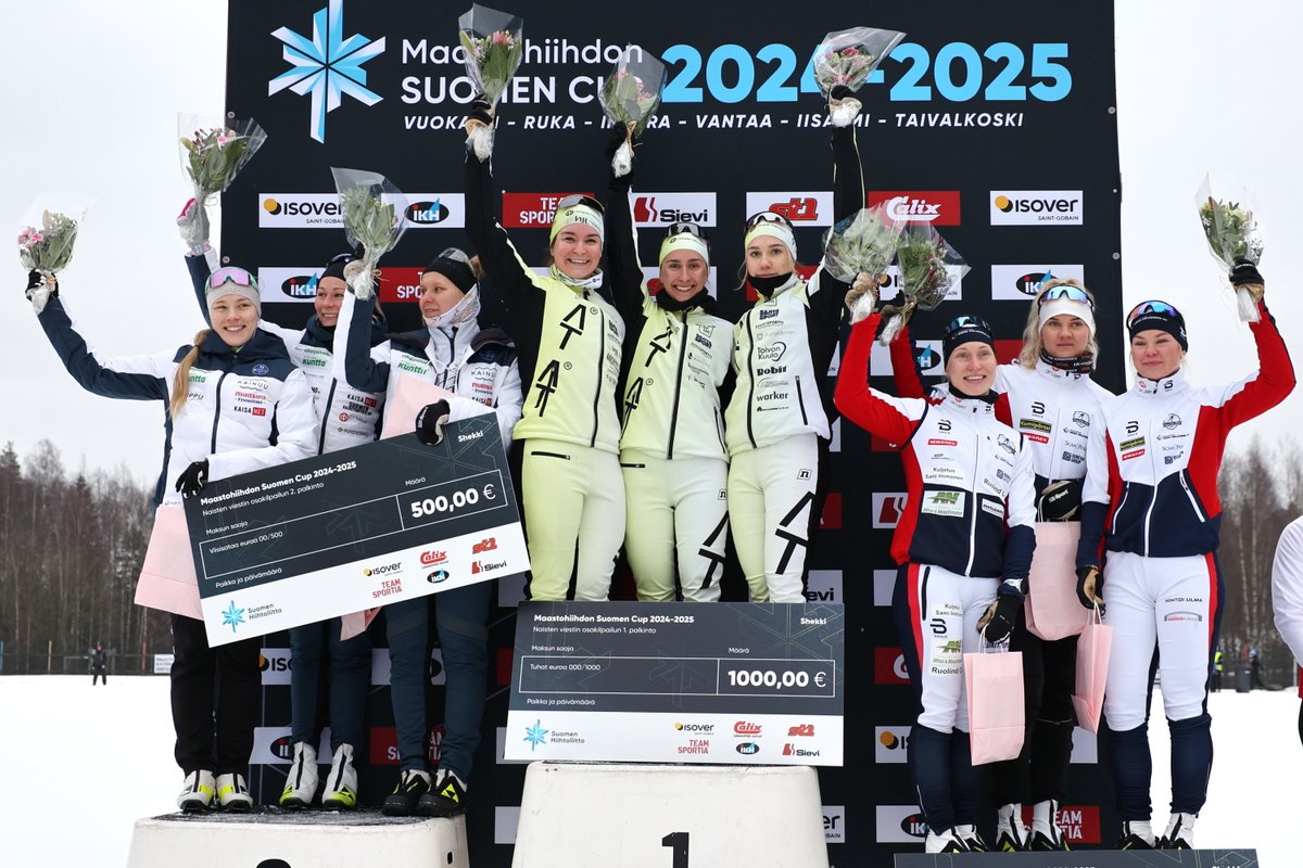 AT Ski Team vie Vantaan viestivoiton nimiinsä ja siirtyy viesticupin kärkeen! 🏆

Kainuun Hiihtoseura tänään toinen ja Liperin Hiihtoseura kolmas.

📂 hiihtoliitto.fi/wp-content/upl…

#hiihdonsuomencup #näytönpaikka #hiihto