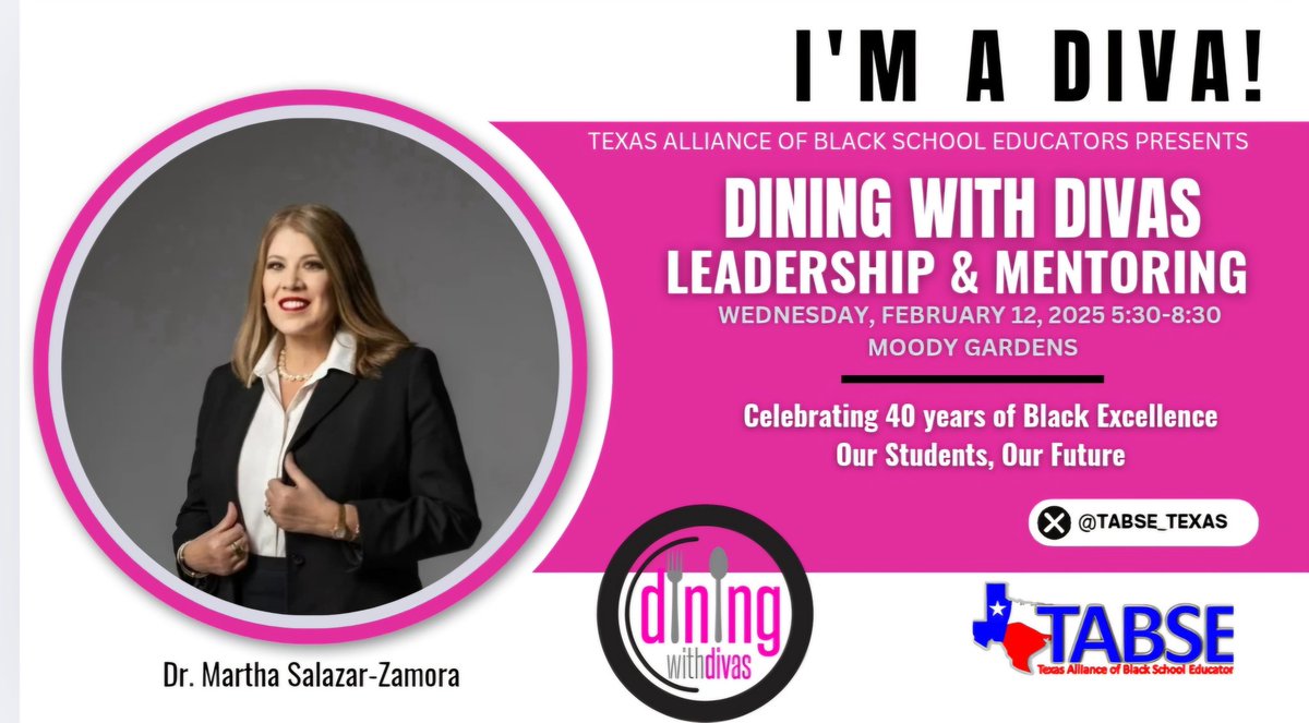 TABSE Dining With Divas (@dwdivas14) on Twitter photo Meet the award-winning leader! Dr. Salazar-Zamora, Superintendent of Tomball ISD & 2023 TX Superintendent of the Year, is driving excellence in education! Don’t miss her at #DWD25!
<a href="/TABSE_Texas/">TABSE_Texas</a>
<a href="/m_salazarzamora/">Dr. Martha SalazarZamora</a>
🎟️Tickets: bit.ly/4aMAcQN Meet the award-winning leader! Dr. Salazar-Zamora, Superintendent of Tomball ISD & 2023 TX Superintendent of the Year, is driving excellence in education! Don’t miss her at #DWD25!
<a href="/TABSE_Texas/">TABSE_Texas</a>
<a href="/m_salazarzamora/">Dr. Martha SalazarZamora</a>
🎟️Tickets: bit.ly/4aMAcQN
