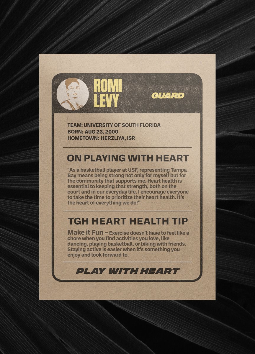 Tampa General Hospital (@tghcares) on Twitter photo This #AmericanHeartMonth, TGH is teaming up with Tampa athletes to spread the word about heart health! We’re sharing inspiring messages from players who #PlayWithHeart, along with TGH Heart Health Tips. See what <a href="/USFWBB/">USF Women's Basketball</a> guard <a href="/levy_romi/">romi_levy</a> has to say, and follow along for more! ❤️ This #AmericanHeartMonth, TGH is teaming up with Tampa athletes to spread the word about heart health! We’re sharing inspiring messages from players who #PlayWithHeart, along with TGH Heart Health Tips. See what <a href="/USFWBB/">USF Women's Basketball</a> guard <a href="/levy_romi/">romi_levy</a> has to say, and follow along for more! ❤️