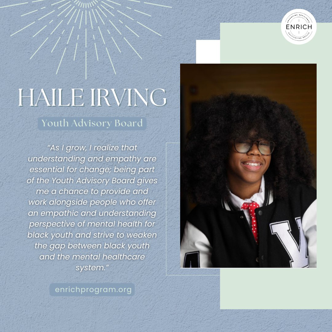 enrich_program's tweet image. Meet Haile! She is a 16-year-old Jamaican American who is passionate about advocating for teens. She focuses on issues like safety, mental health, and education. Through her work, Haile strives to amplify teen voices and promote positive change. #ENRICHProgram #BlackMentalHealth