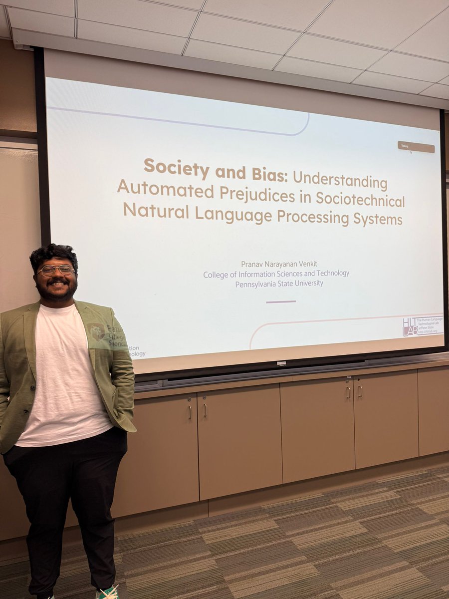 PranavVenkit's tweet image. I’m beyond thrilled to share that I’ve successfully defended my PhD!!! 🎉 🥳
My thesis, "Society and Bias: Understanding Automated Prejudices in Sociotechnical NLP," explores the intersections of AI, bias, and society.
Seeing my research all come together is so so rewarding!!😊