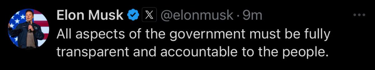 There has been zero transparency from DOGE. They have quite literally proven no fraud or waste. All we’ve had is Elon posting bullshit with no evidence and we’re supposed to believe him, a guy who lies about everything from the video games he plays to the death of his own child.