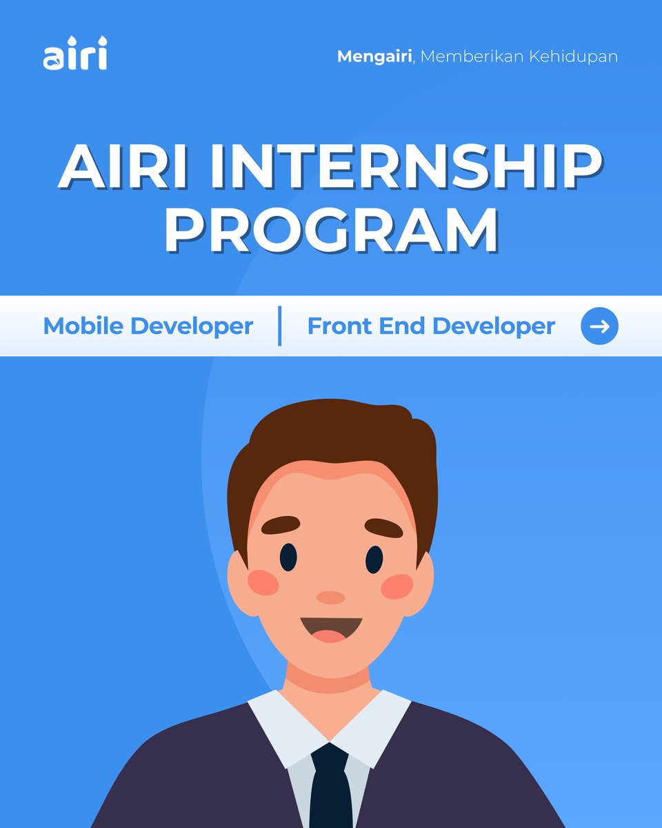 info_loker_it's tweet photo. Airi Internship Program 2025 Batch 1 🌏✨

Halo #TemanAiri, saat ini Airi Indonesia sedang membuka kesempatan untuk teman-teman yang mau mengasah skill dan terlibat langsung pada pengembangan start-up.

Yuk bergabung menjadi bagian dari Airi. 😍🙌

#InfoLoker #loker_it https://t.co/afzTDbbF7P