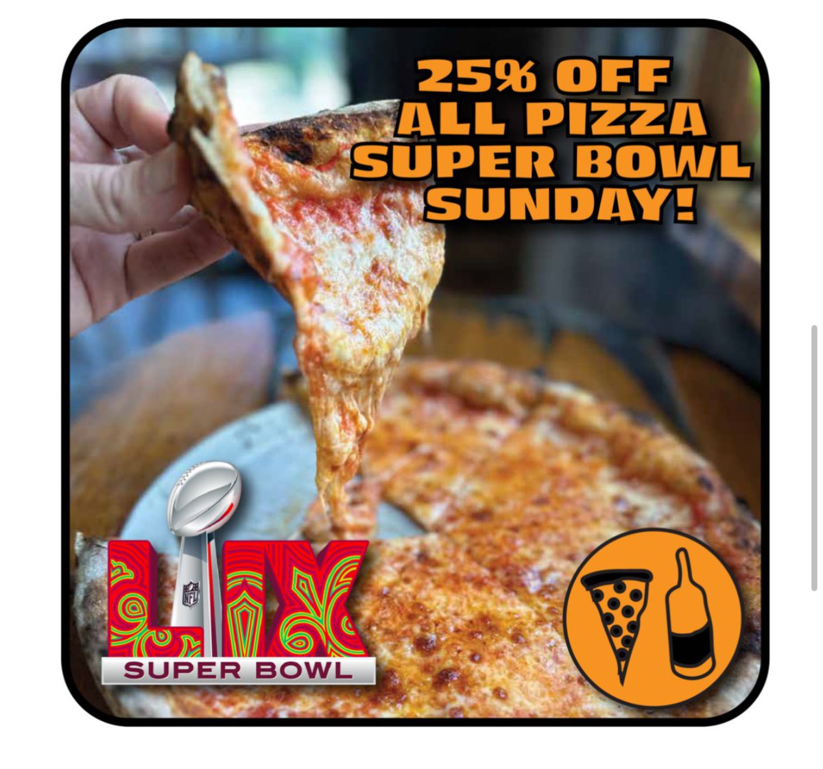 It’s 25% OFF ALL PIZZA today at the Tasting Room!  If you’re having a Super Bowl Party place an order for pick-up or delivery at anxodc.com!  Don’t forget to throw some ANXO Cider cans (or bottles if you’re feeling fancy) on your order! 🍕🍾