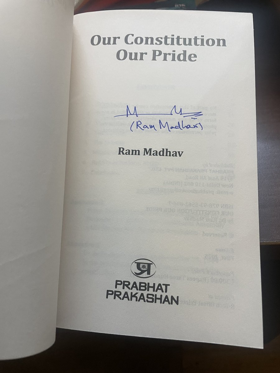 apsinghvisen's tweet photo. It was great to listen Sh @rammadhav_ ji at #worldbookfair2025 in #Delhi along with colleagues from @UnivofDelhi for the release of his new book &amp; signed copy. 

Our Constitution Our Pride @prabhatbooks 

@indfoundation @Bahrisons_books https://t.co/NeK4EkJJT4