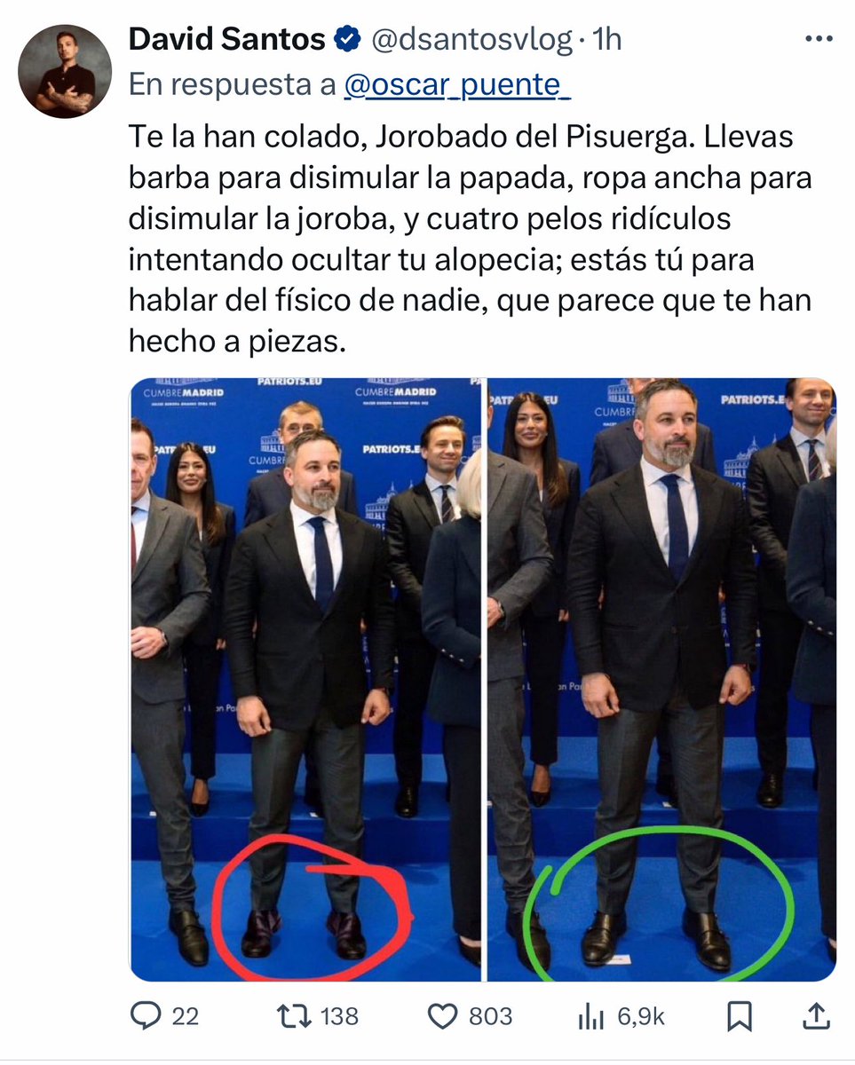 davidsantosvlog's tweet photo. El Jorobado del Pisuerga, Óscar Puente, ha ocultado mi respuesta y me ha bloqueado. Sería una pena que la gente lo copiara y pegara en sus tuits. https://t.co/oI3s1Zejj0