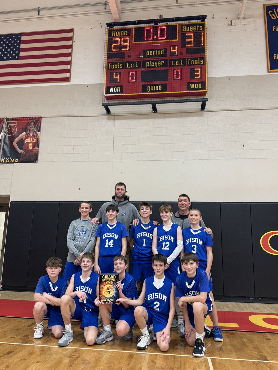 PrideoftheBison's tweet image. Congratulations to our Bison 7th Grade Basketball Team who captured the Dick Holliday (ECL) Championship yesterday defeating GM 31-29!  The boys knocked off host Girard on Thursday, #1 seeded Fairview on Friday and cross town rival GM yesterday!  Great Work Boys!!