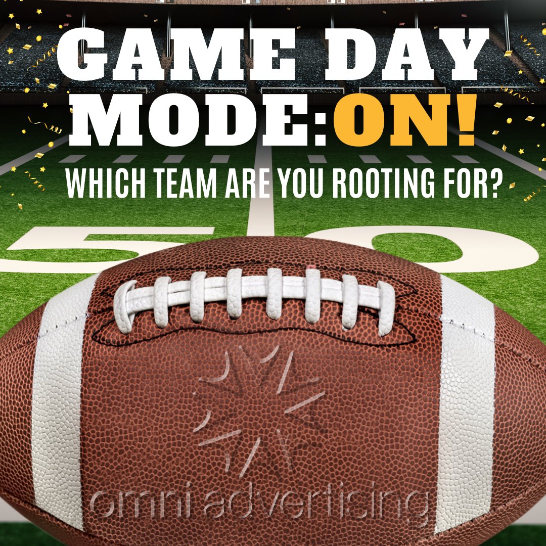 OmniAdvertising's tweet photo. The Big Game is here! Touchdowns, snacks, and those epic commercials—let’s do this! 🏈🔥 #BigGameDay #OmniAdvertising https://t.co/bF7rTSRGOM