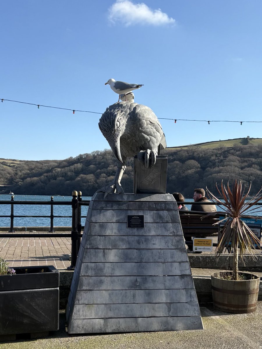 Been down to see the rook with a book: a tribute to #DaphneDuMaurier, here in Fowey. #blueskies #fowey