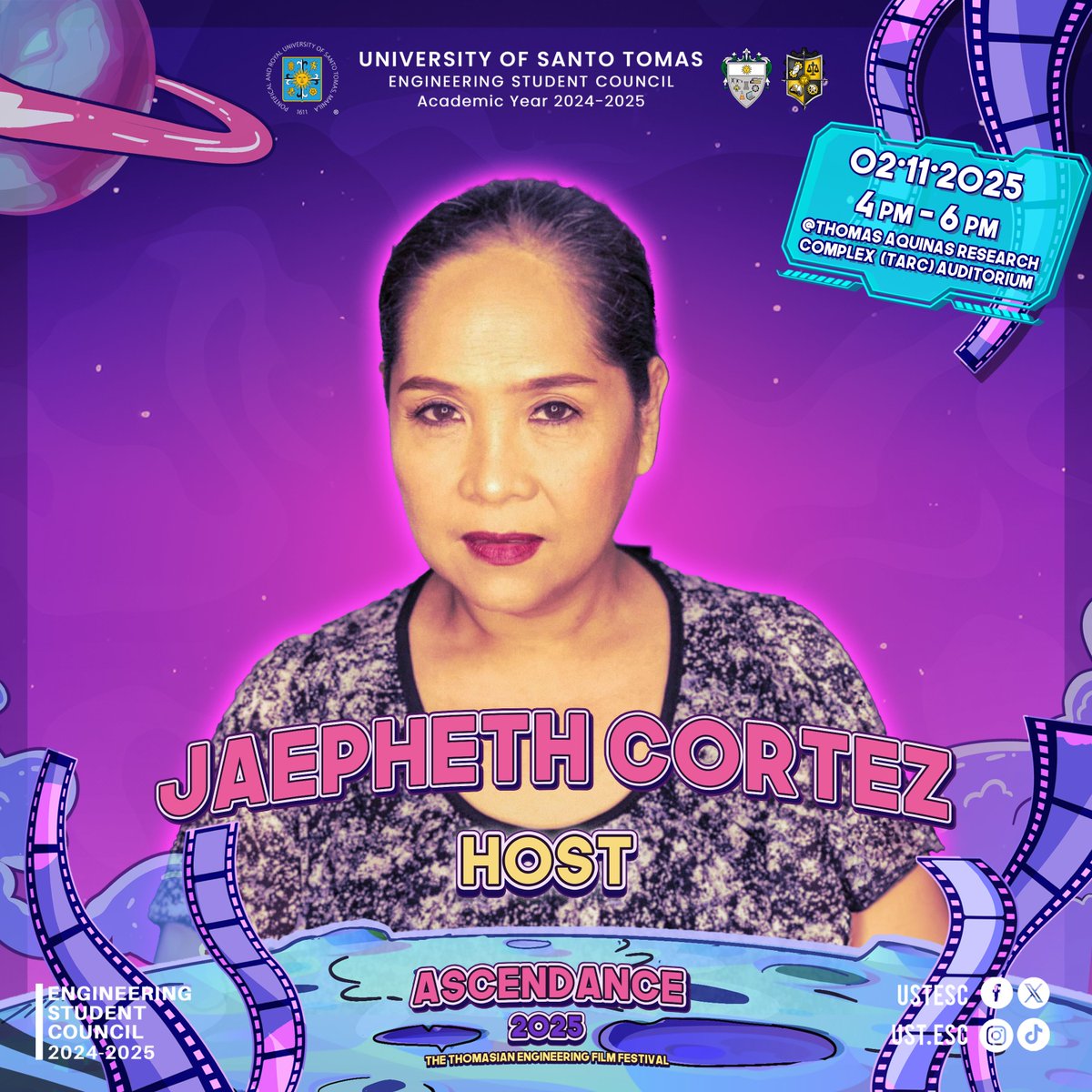 USTESC's tweet photo. 🎬 The stage is set for cinematic brilliance! 🍿

Visionary stories come to life, judged by Mr. Johmar Damiles, Mr. Julius Renomeron, &amp; Ms. Jaephenth Cortez, and hosted by Arcangel Antolin &amp; Giada Merella.  

#AscendTheScreen 
#IngreWatches118 
#EnggWeek2025 https://t.co/w07FivXIt5