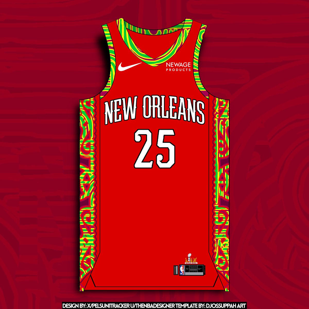 Happy #Superbowl Sunday! Thought i’d share a Pelicans jersey concept inspired by the #SuperBowlLIX branding they’ve been using for the city ⚜️ 

Original uniform template by: <a href="/dj0ssef/">dj0ssef</a>
