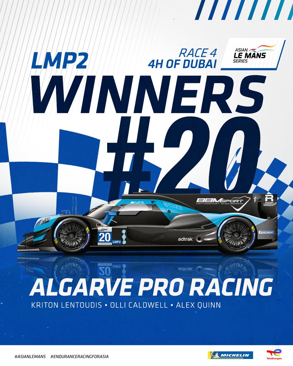 Asian Le Mans Series (@asianlemans) on Twitter photo 4 Hours of Dubai - Race 2 - LMP2 Winners ๐
Congratulations to #20 <a href="/APRacingTeam/">Algarve Pro Racing</a>๐
#AsianLeMans #4HDubai 4 Hours of Dubai - Race 2 - LMP2 Winners ๐
Congratulations to #20 <a href="/APRacingTeam/">Algarve Pro Racing</a>๐
#AsianLeMans #4HDubai