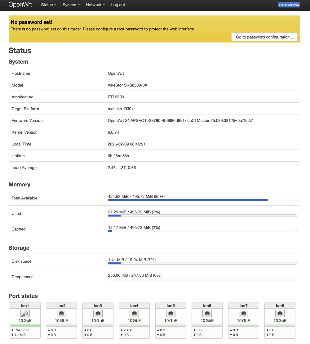 私もXikeStor SKS8300-8XにOpenWrt Snapshotを入れてみて、luci入れて