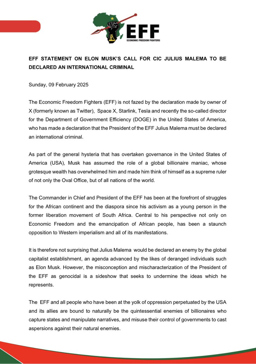EdwinHinda's tweet photo. @MigunaMiguna @elonmusk @netanyahu @IntlCrimCourt @Julius_S_Malema EFF has responded @MigunaMiguna https://t.co/aqrlwF1aBP