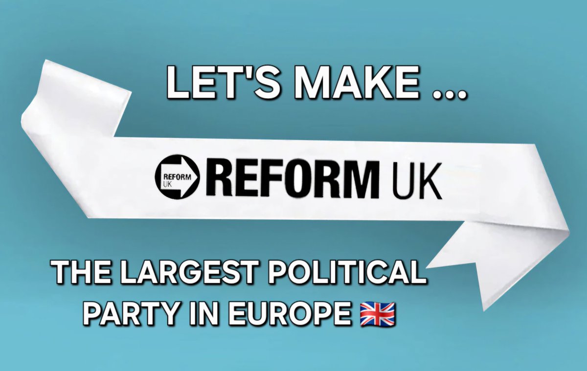 ❗️ATTENTION EVERYONE ❗️

TOMORROW (EARLY) WE'LL LAUNCH OUR PLAN TO MAKE REFORM UK THE LARGEST POLITICAL PARTY (BY MEMBERSHIP) IN THE UK BY THE END OF THIS MONTH (FEBRUARY 2025)

THIS WOULD ALSO MAKE US THE LARGEST NATIONAL POLITICAL PARTY IN EUROPE!

ARE YOU READY?