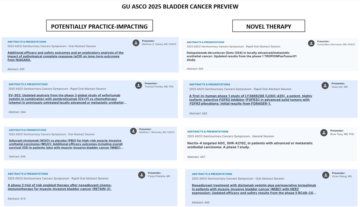 Guru P. Sonpavde, MD (@sonpavde) on Twitter photo #GU25: Key #bladdercancer presentations (in my opinion)- highlights and summary coming after the conference from <a href="/AdventHealthCFL/">AdventHealth Central Florida</a> #cancer Institute- please note <a href="/OncoAlert/">OncoAlert</a> <a href="/Larvol/">LARVOL</a> <a href="/OncLive/">OncLive.com</a> <a href="/GUOncologyNow/">GU Oncology Now</a> <a href="/SWOG/">SWOG Cancer Research Network</a> <a href="/DrNeilLove/">Research To Practice</a> <a href="/PeerView/">PeerView</a> <a href="/doximity/">Doximity</a> #GU25: Key #bladdercancer presentations (in my opinion)- highlights and summary coming after the conference from <a href="/AdventHealthCFL/">AdventHealth Central Florida</a> #cancer Institute- please note <a href="/OncoAlert/">OncoAlert</a> <a href="/Larvol/">LARVOL</a> <a href="/OncLive/">OncLive.com</a> <a href="/GUOncologyNow/">GU Oncology Now</a> <a href="/SWOG/">SWOG Cancer Research Network</a> <a href="/DrNeilLove/">Research To Practice</a> <a href="/PeerView/">PeerView</a> <a href="/doximity/">Doximity</a>