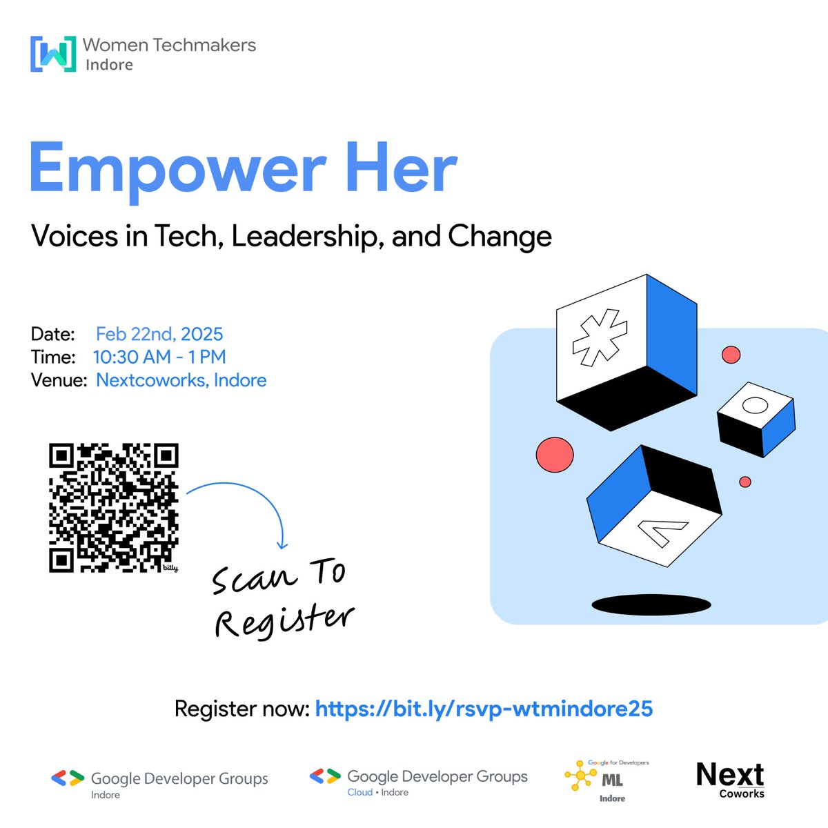 Kick off 2025 with 𝗪𝗼𝗺𝗲𝗻 𝗧𝗲𝗰𝗵𝗺𝗮𝗸𝗲𝗿𝘀 𝗜𝗻𝗱𝗼𝗿𝗲! 🎉 

Our first event of the year, "𝗘𝗺𝗽𝗼𝘄𝗲𝗿 𝗛𝗲𝗿" is happening on Feb 22nd, 2025!

Dive into Gen AI, project management, and leadership in the AI era.