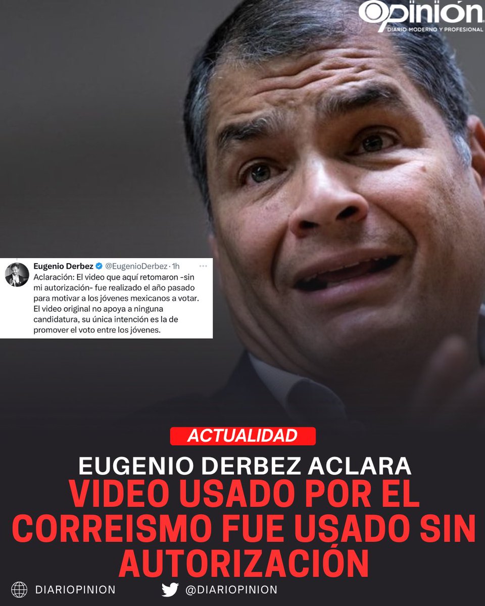 diariopinion's tweet image. #Atención | El actor mexicano Eugenio #Derbez aclara que el video usado por el #correismo fue manipulado y usado sin su autorización: “Aclaración: El video que aquí retomaron -sin mi autorización- fue realizado el año pasado para motivar a los jóvenes mexicanos a votar.
El video