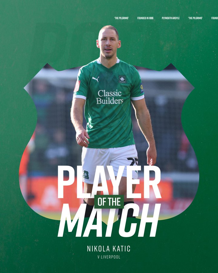 Nikola Katic, Argyle's Player of the Match.