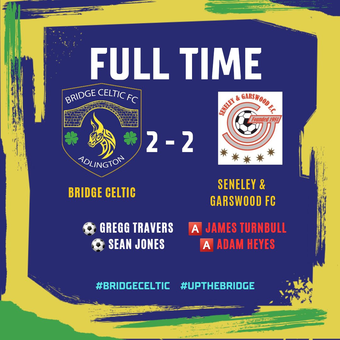 Bridge Celtic FC (@bridgeceltic) on Twitter photo Our first point for a while. We had a lot of the ball in the game, but the visitors were dangerous going forward. All the best to <a href="/GARUTD23/">Seneley & Garswood F.C</a> for the rest of the season!
⚽️ <a href="/GTravers90/">Gregg Travers</a> 🅰️ James Turnbull
⚽️ <a href="/sean_k_jones/">*ⓢⓔⓐⓝ*</a> 🅰️ <a href="/heyzi92/">Adam Heyes</a>
#bridgeceltic
#upthebridge Our first point for a while. We had a lot of the ball in the game, but the visitors were dangerous going forward. All the best to <a href="/GARUTD23/">Seneley & Garswood F.C</a> for the rest of the season!
⚽️ <a href="/GTravers90/">Gregg Travers</a> 🅰️ James Turnbull
⚽️ <a href="/sean_k_jones/">*ⓢⓔⓐⓝ*</a> 🅰️ <a href="/heyzi92/">Adam Heyes</a>
#bridgeceltic
#upthebridge